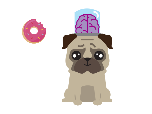 TFAW.com Pug Mascot with Pink Donut on Left