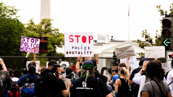 Demonstrators protest police brutality at a June 2 event in front of the White House.